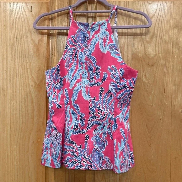 Lilly Pulitzer Pink Blue Floral Halter Top Size 4 Sleeveless Summer - Picture 8 of 11